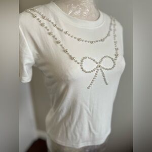 NWOT White t-shirt with pearls size S
